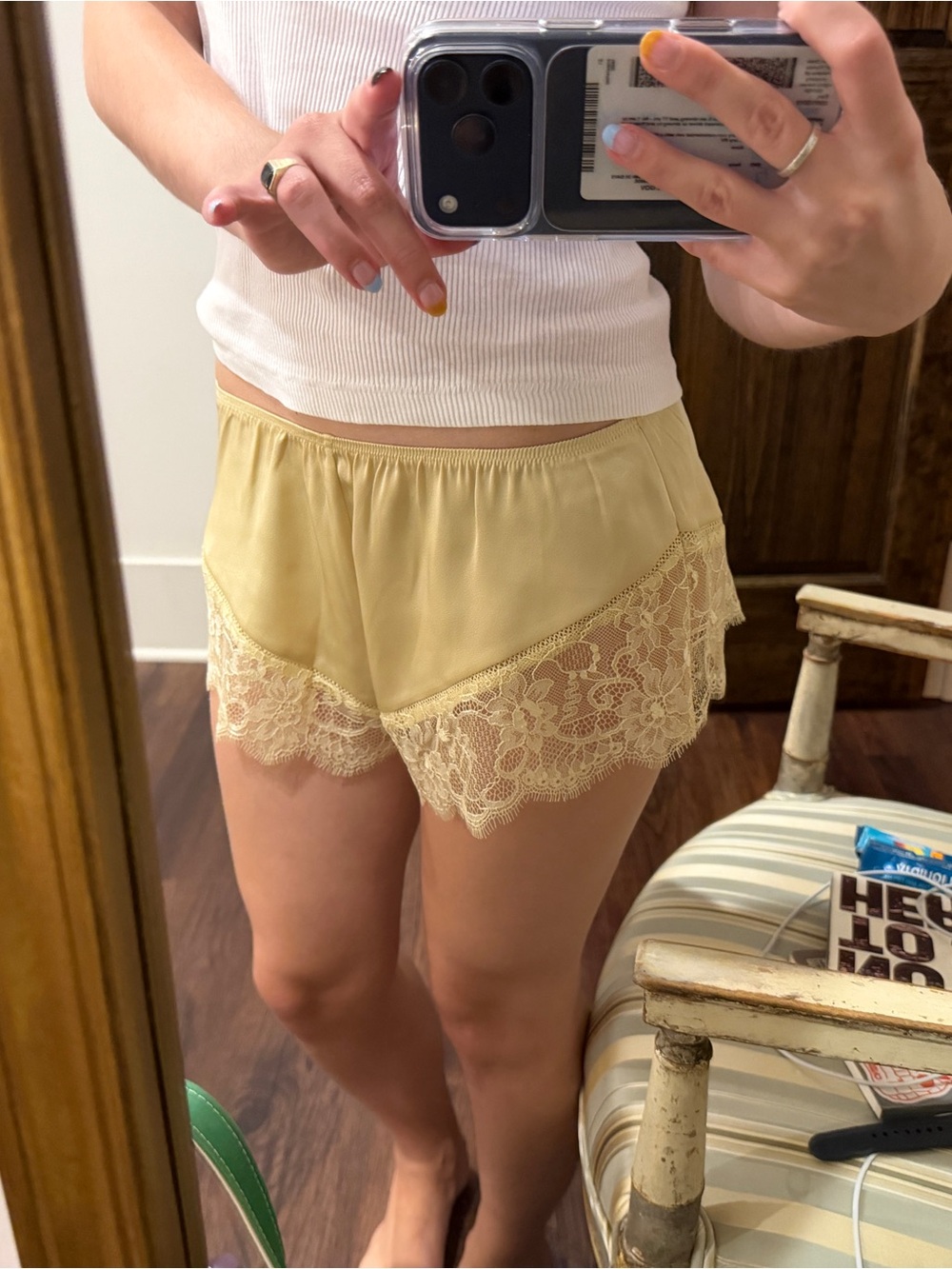 Zara Lace Trim Satin Sleep Shorts in beige